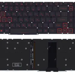 Клавіатура для ноутбука Acer Nitro 5 (AN517-41) с подсветкой (Light), Black, (узкий шлейф, красные буквы), RU