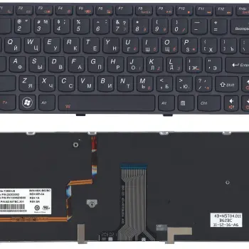 Клавиатура для ноутбука Lenovo IdeaPad (Y480) с подсветкой (Light), Black, (Black Frame), RU