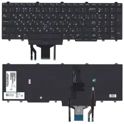 Клавіатура для ноутбука Dell Latitude (E5550) с подсветкой (Light), с указателем (Point Stick) Black, (No Frame), RU горизонтальный Enter