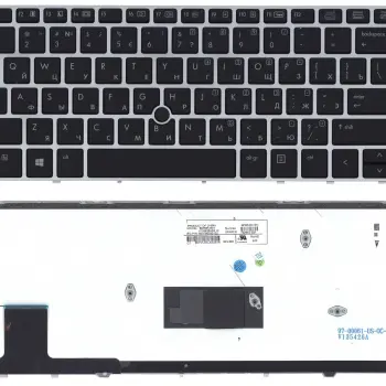 Клавіатура для ноутбука HP EliteBook Folio (9480M) с подсветкой (Light), с указателем (Point Stick), Black, (Silver Frame) RU
