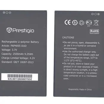 Акумуляторна батарея для смартфону Prestigio PAP4055 4055 Multiphone 3.7V Black 2500mAh 9.25Wh