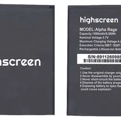 Акумуляторна батарея для смартфону Highscreen 8911260988YSDZ Alpha 4.2V Black 1500mAh 5.55Wh