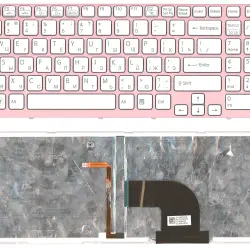 Клавиатура для ноутбука Sony Vaio (SVE17) White, с подсветкой (Light), (Pink Frame) RU