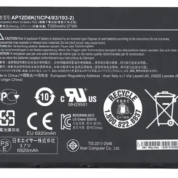 Акумуляторна батарея для планшета Acer AP12D8K Iconia Tab W510 3.7V Black 7300mAh Orig
