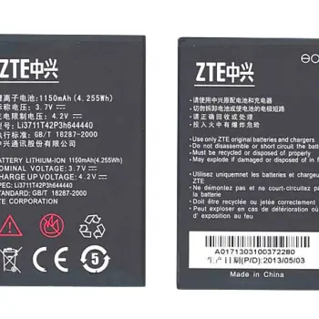 Акумуляторна батарея для смартфону ZTE Li3711T42P3h644440 U793 3.7V Black 1150mAh 4.25Wh