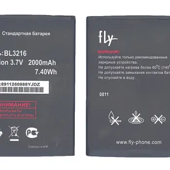 Акумуляторна батарея для смартфону Fly BL3216 Quad Evo Tech 3.7V Black 2000mAh 7.4Wh