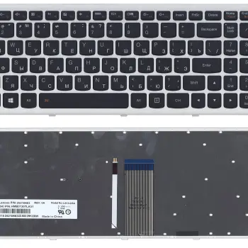 Клавиатура для ноутбука Lenovo IdeaPad U510, Z710 с подсветкой (Light), Black, (Silver Frame), RU