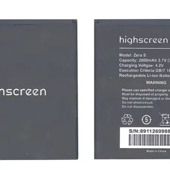 Аккумуляторная батарея для смартфона Highscreen Zera S 3.7V Black 2000mAh 7.4Wh