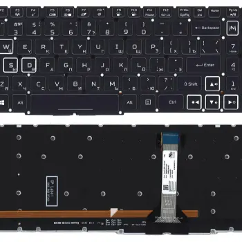 Клавиатура для ноутбука Acer Predator Helios 300 PH315-52 с подсветкой (White Light), Black, (No Frame), RU. Внимание, узкий шлейф!