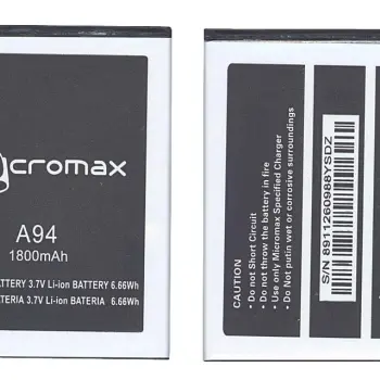 Аккумуляторная батарея для смартфона Micromax 8911260988YSDZ A94 3.7V White 1800mAh 6.66Wh