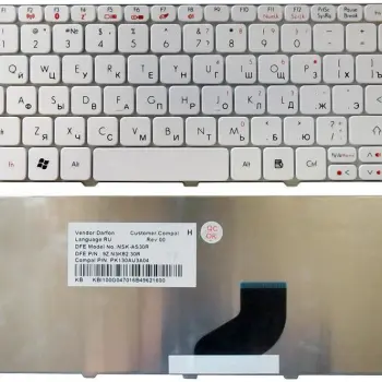 Клавіатура для ноутбука Acer Aspire One 521, 522, 532, 532H, 533, D255, D255E, D257, D260, D270, Happy, Happy2, eMachines 350, 355, em350, em355, Gateway LT21, LT27, LT28, Packard Bell NAV50, Dot S2, Dot SE, Dot SC, Dot SE3, PAV80 White RU