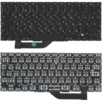 Клавиатура для ноутбука Apple MacBook Pro 15" A1398 (2012, 2013, 2014, 2015 года) с подсветкой (Light) Black, (No Frame), RU (вертикальный энтер)