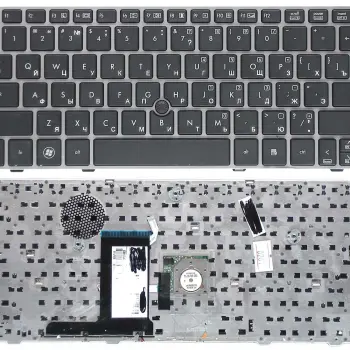 Клавиатура для ноутбука HP Elitebook (2560P) с указателем (Point Stick), Black, (Silver Frame) RU